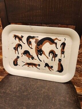 Vintage Berggren Cat Print Metal Tray from the 1970s